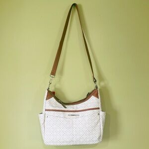 Elegant White and Tan Women's Shoulder Bag